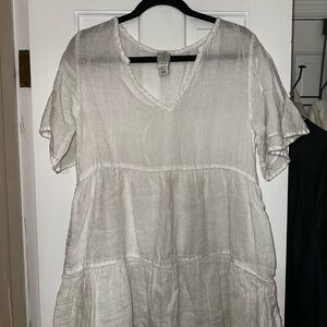 White V-Neck Sheer Linen Coverup
